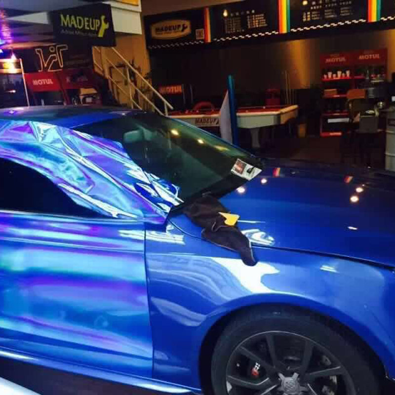 Blue Holographic Car Wrap Chrome